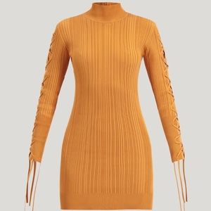 HERVE LEGER VARIEGATED RIB LACE MINI DRESS